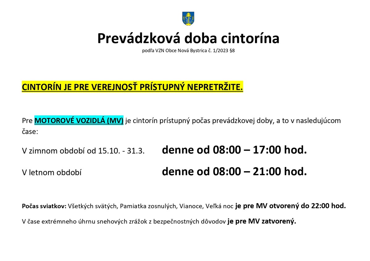 Prevádzková doba cintorína ok