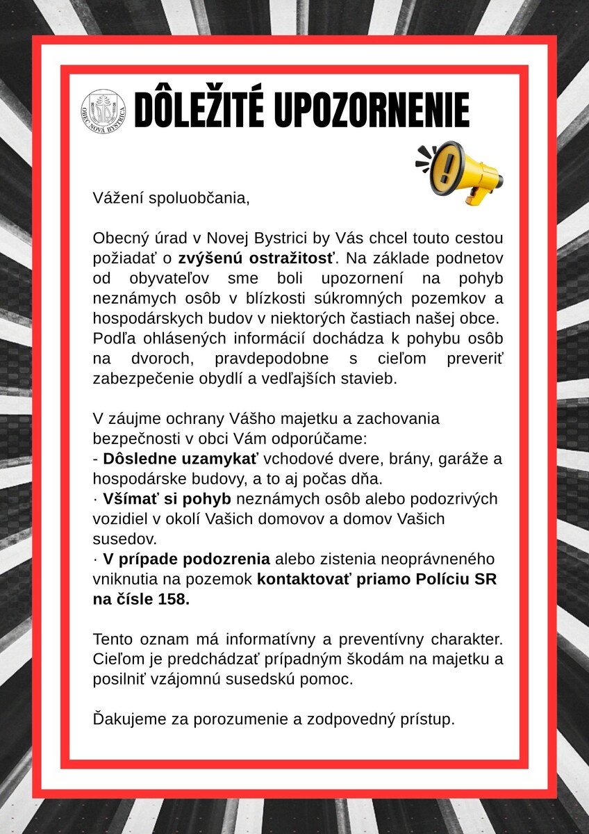 oznam zvysena bezpecnost